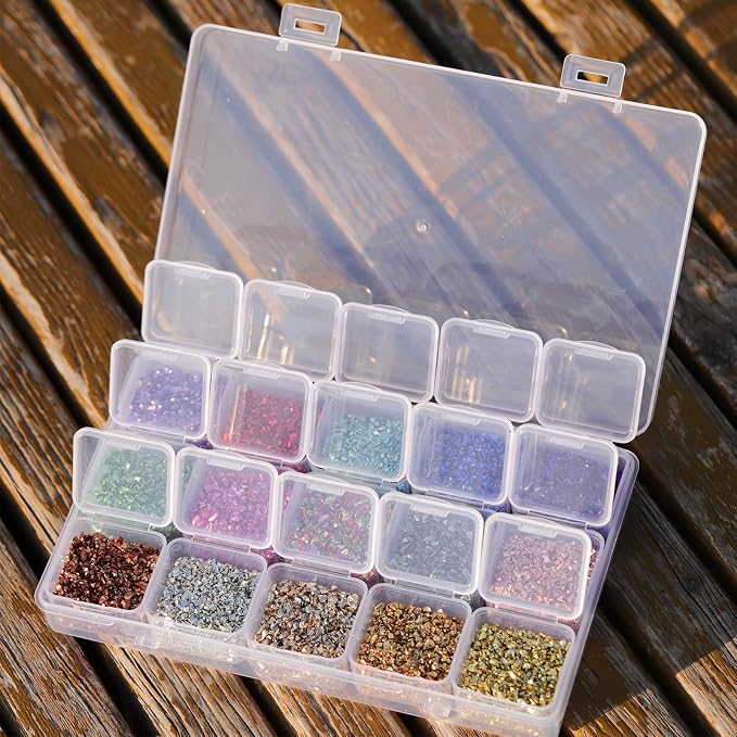 15 Colors Metallic Crushed Glass Chips 225g/7.9oz, 2-4mm Shiny Irregular