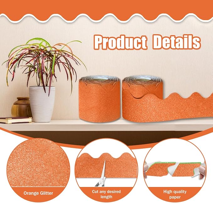 70Ft Shine Orange Bulletin Board Borders，Scalloped Poster Boards Decorations