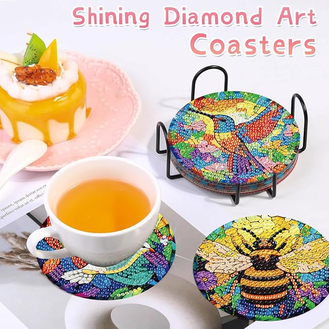 8 PCS Spring Diamond Art Coasters Kits Animals Diamond Painting Coaster |