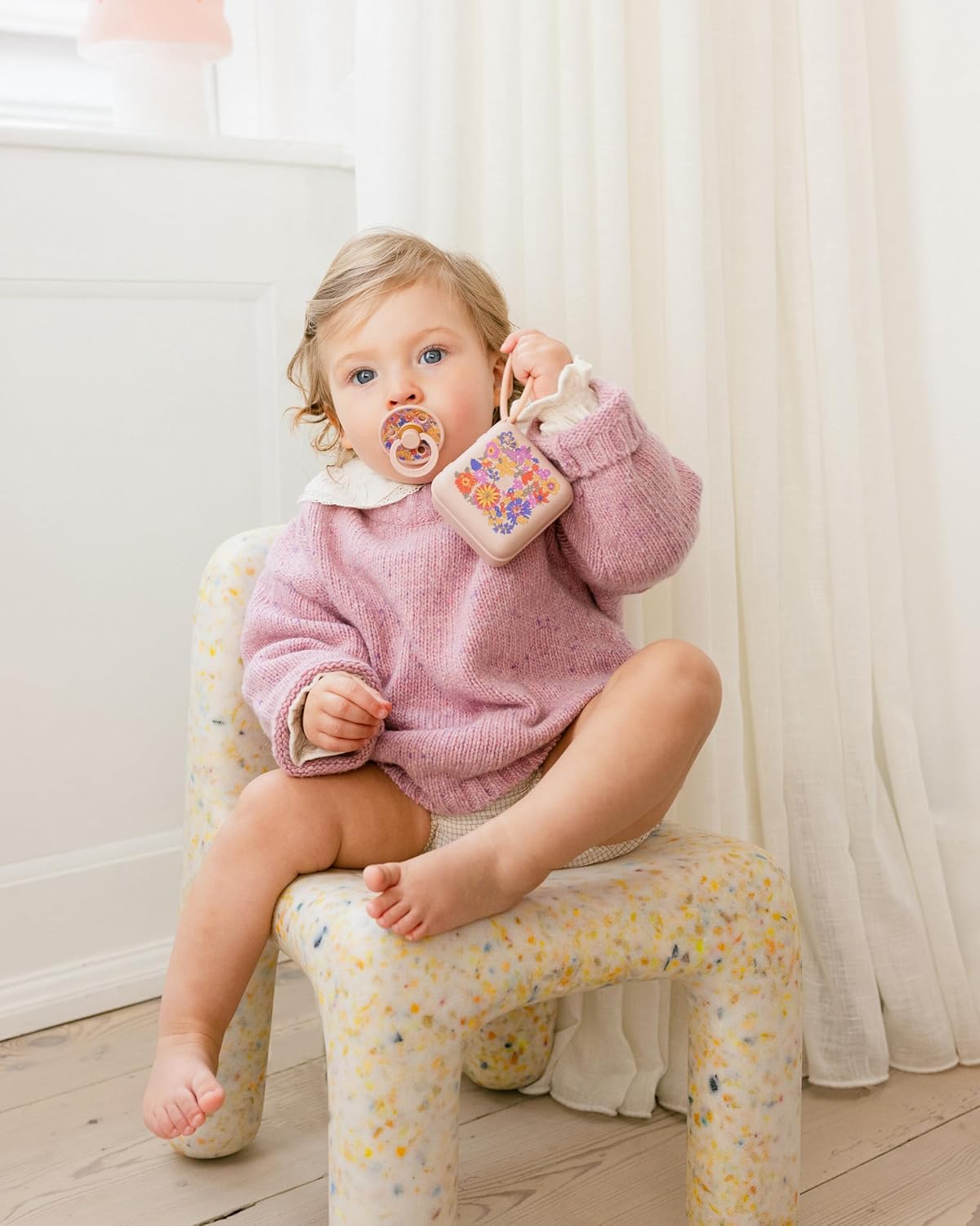 BIBS Colour Liberty Soother 2-Pack, BPA Free Dummy Pacifier, Round Nipple. Natural Rubber Latex, Made in Denmark, Size 2 (6-18 Months), June Blossom Pumpkin Mix