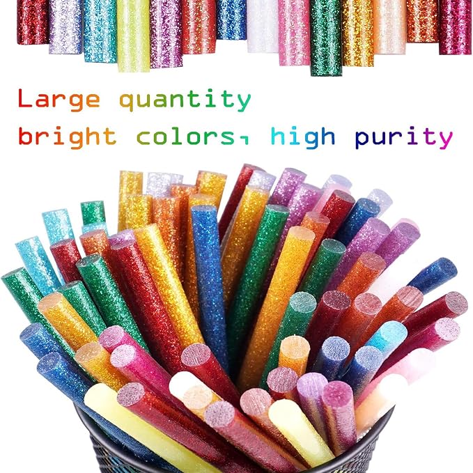 52 Pack Mini Glitter Color Hot Glue Sticks 13 Colored, 3.94" Long x 0.28"