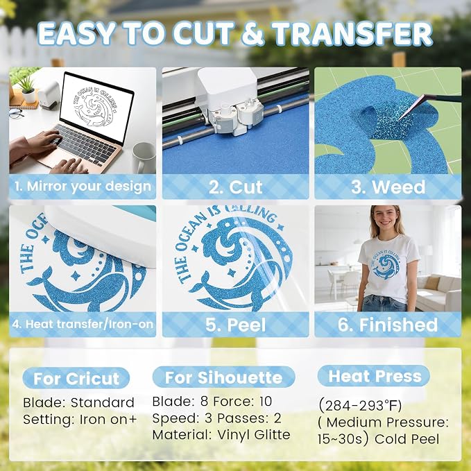 DUEUIOE Glitter Heat Transfer Vinyl 13 Pack 12"x10" Easy Cut & Weed Iron on HTV