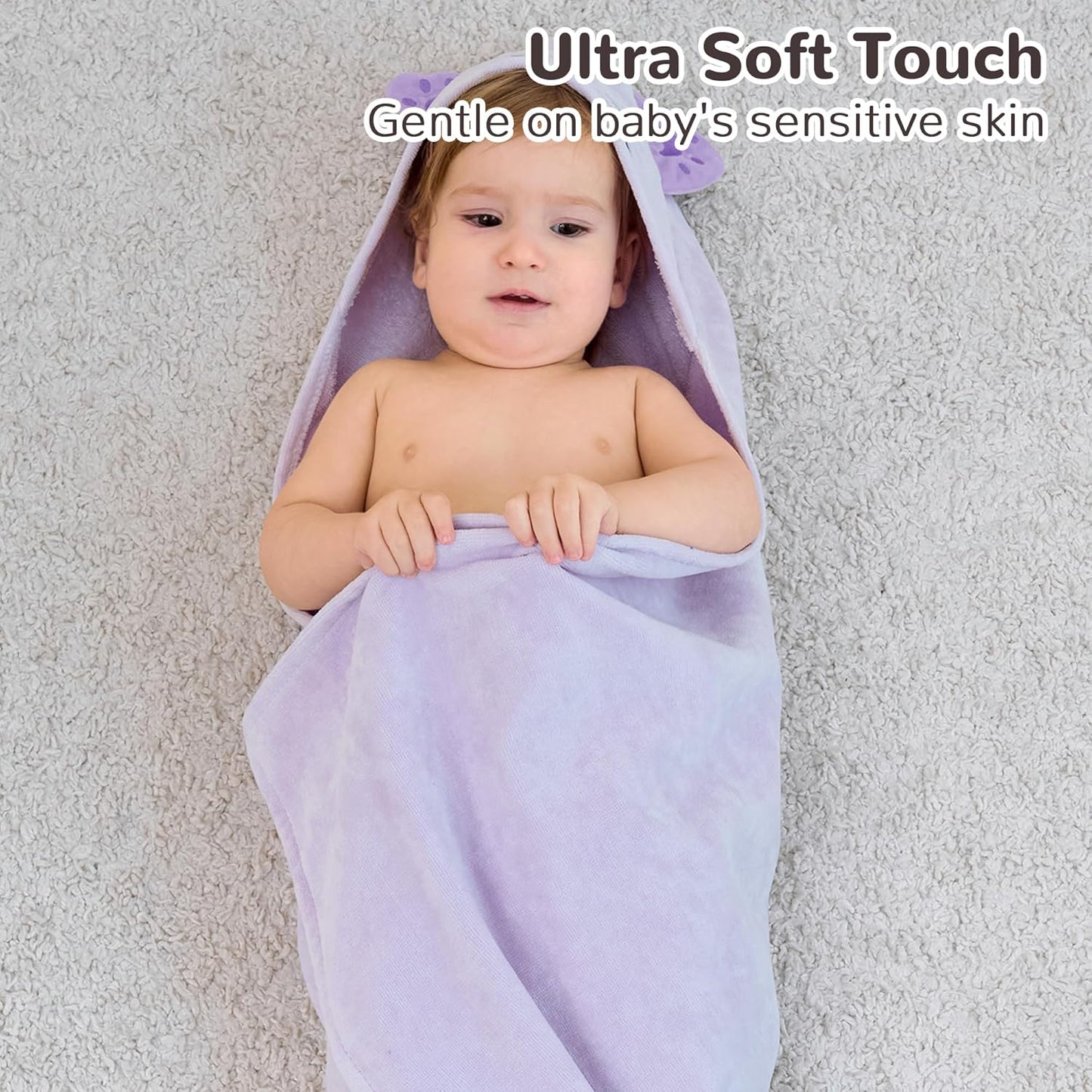 Viviland 2 Pack Hooded Baby Towels, Soft 100% Cotton Baby Bath Towels with Hood, Extra Thick and Absorbent, Essential for Newborns, Kids, Infants - Girls and Boys (Sheep & Purple Cat)