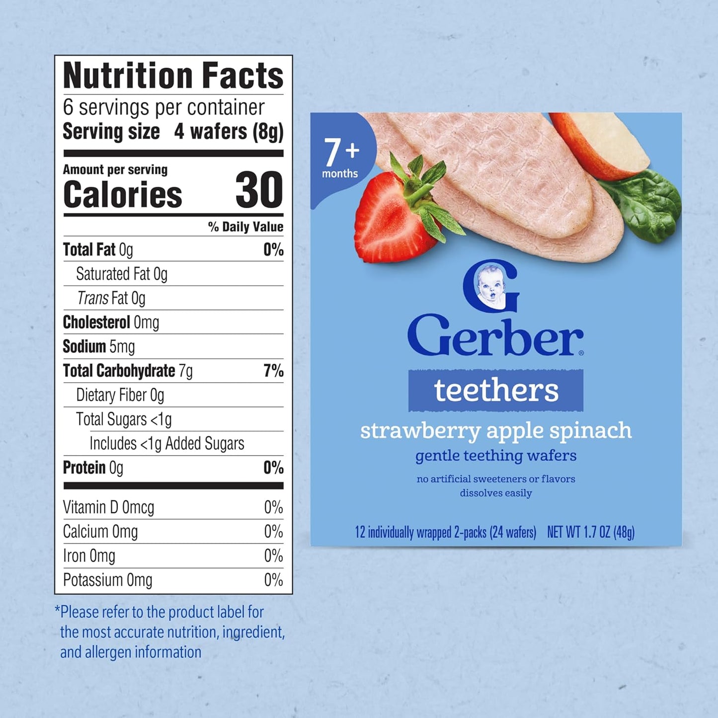 Gerber Teethers, Strawberry Apple Spinach Gentle Teething Wafers, Baby Teething Snacks, 6PK