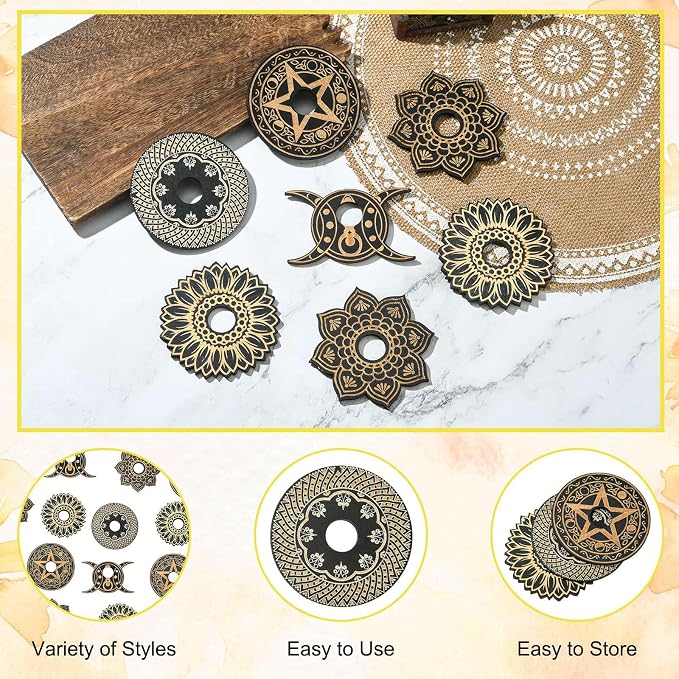 10 pcs 5 Styles Moon Flower Theme Wooden Crystal Display Star Round Lotus