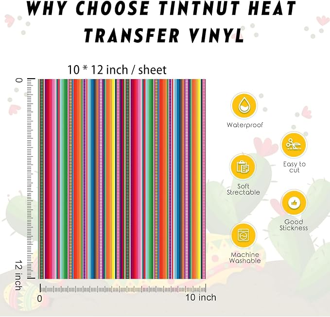 Tintnut Mexican Serape Heat Transfer Vinyl, easy cut & weed, stretch washable