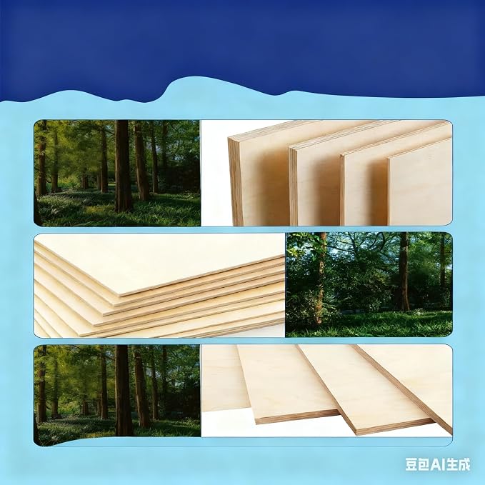 Basswood Plywood Sheets, 8 x 8 in, 1.5 mm, 18 Pack | Smooth unfinished wood