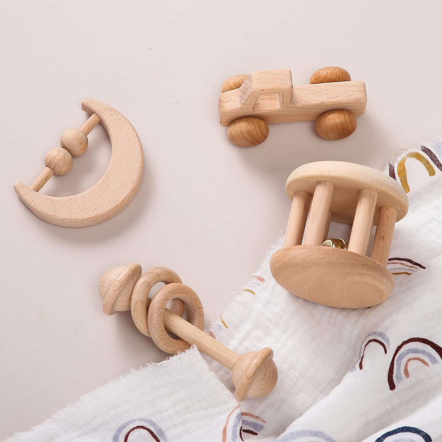 Wood Baby Rattle Personalizable Infant Rattle Sensory Development Wooden Toys Set