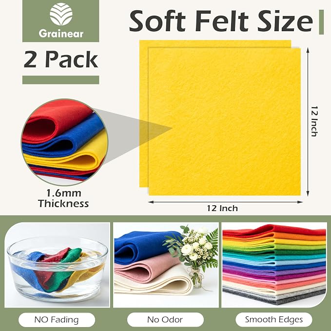 Gold Yellow Soft Felt Sheets for Crafts, 1.6mm Thick, Handmade Crafts, DIY