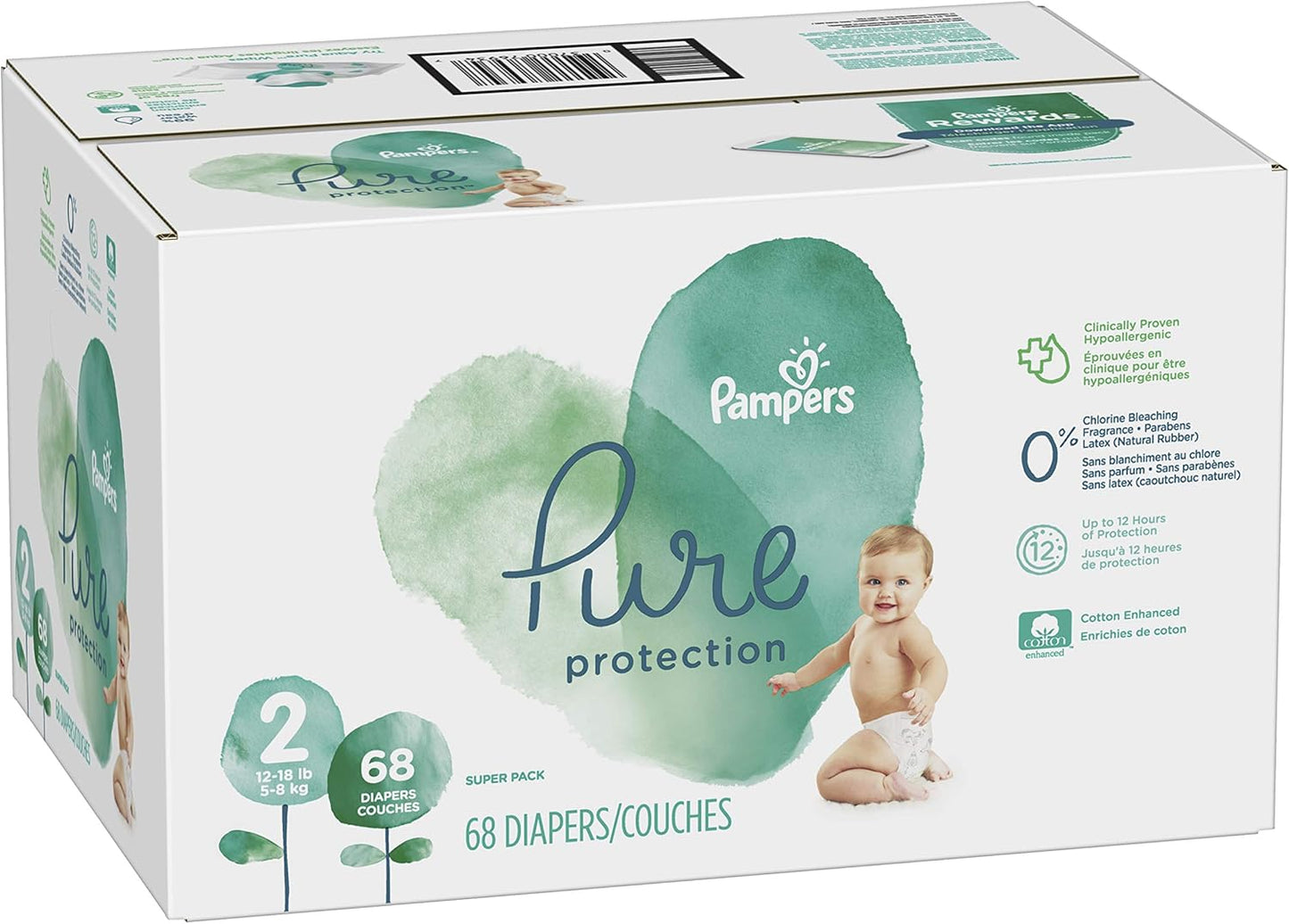 Diapers Size 2, 68 Count - Pampers Pure Protection Disposable Baby Diapers, Hypoallergenic and Unscented Protection, Super Pack (Old Version)