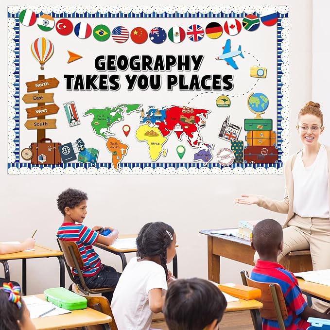 Geography Takes You Places Bulletin Board Set World Map Classroom Decoration