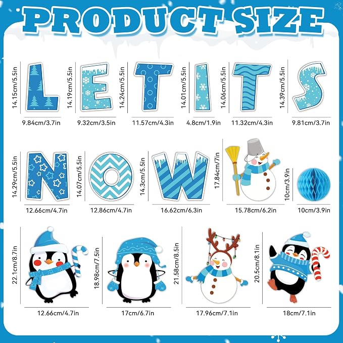 Naozinebi 53PCS 3D Winter Honeycomb Bulletin Board Snowflake Penguin Bulletin