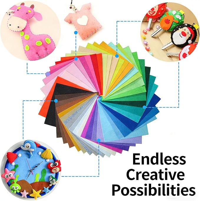 BoAn 40 Pcs Felt Sheets for Crafts 4"x 4", Soft Felt Fabric Squares in Rich