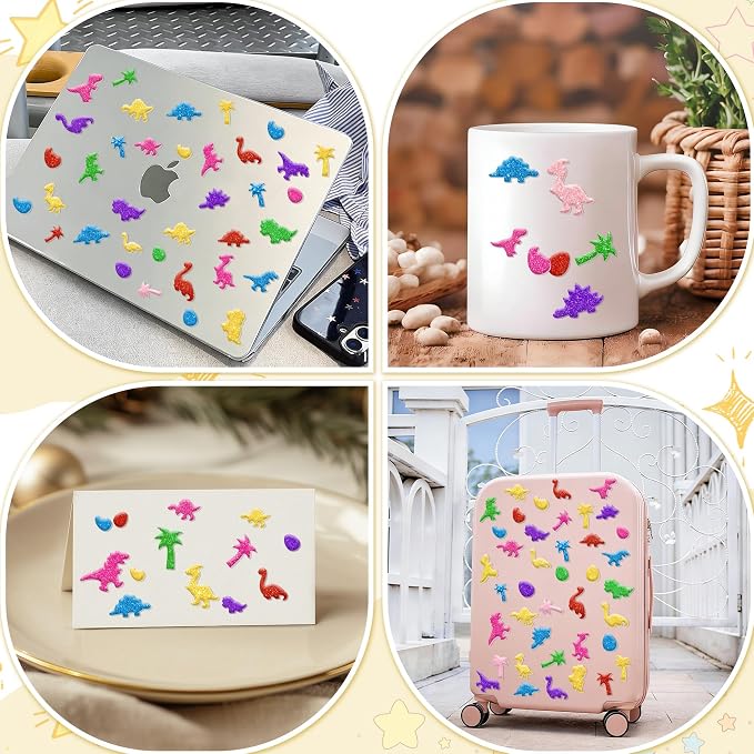 Foam Stickers, 7 Sheets 3D Glitter Foam Dinosaur Stickers