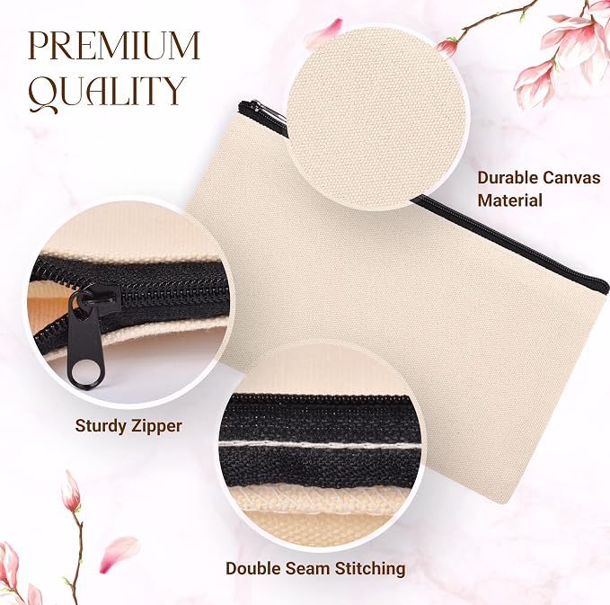40 PCs Blank canvas Zipper Pouch, Makeup Bags Bulk Pencil Pouch