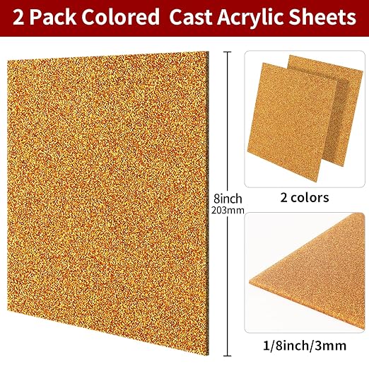 2 PCS 8 x 8 inch Glitter Colored Plexiglass Acrylic Sheets