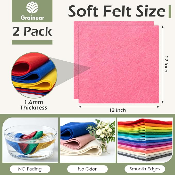 Azalea Pink Soft Felt Sheets for Crafts, 1.6mm Thick, Handmade Crafts, DIY