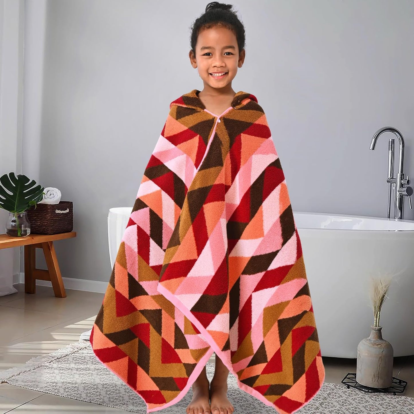 VOOVA & MOVAS Toddler Bath Towels (3-10Years) - Soft, Absorbent 100% Cotton Thick 500GSM Pool Towels,Perfect for Bath | Beach | Pool | Swim, Jacquard, Red