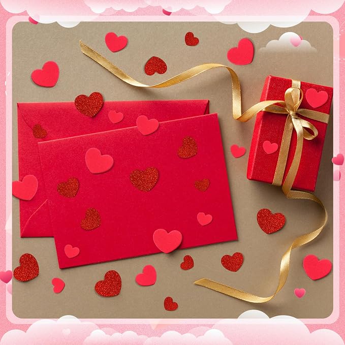 600Pcs Foam Heart Stickers Valentine's Day Glitter Love Sticker | 3 Sizes