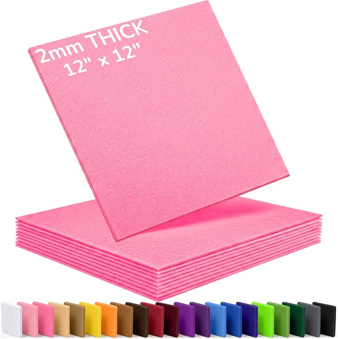2mm Stiff Felt Sheets 12" X 12" | Thick Polyester Felt Material, DIY Craft