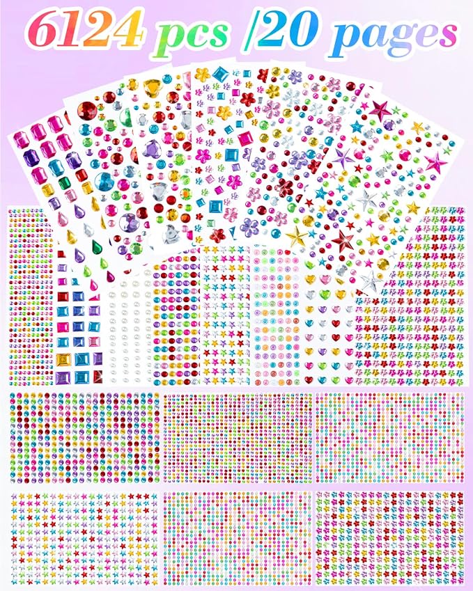 6124Pcs Gem Stickers-Self-Adhesive Face Jewelry Stickers, Acrylic Gems DIY