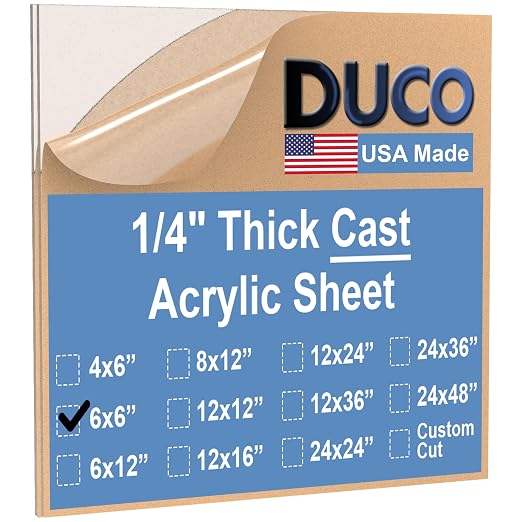 Duco Clear Cast Acrylic Sheets 1/4" Thick 6" x 6"