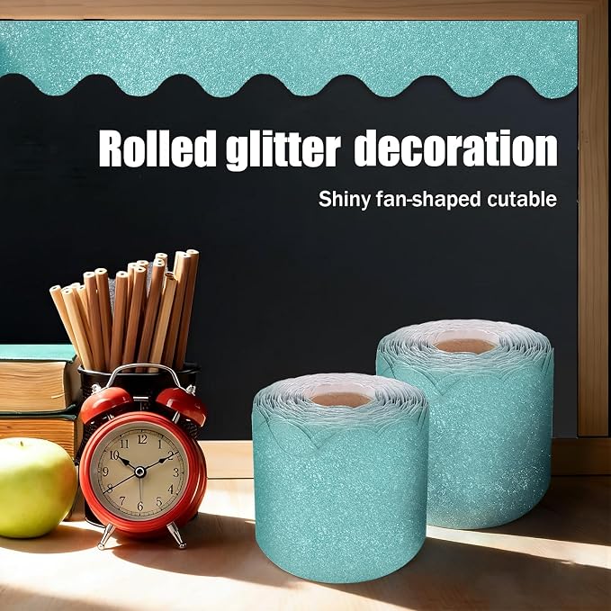 70Ft Shine Light Blue Bulletin Board Borders，Scalloped Poster Boards
