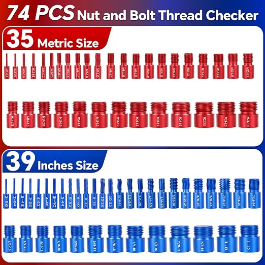 Thread Checker, 39 Inches & 35 Metric Rustproof Bolt Size Finder, Screw