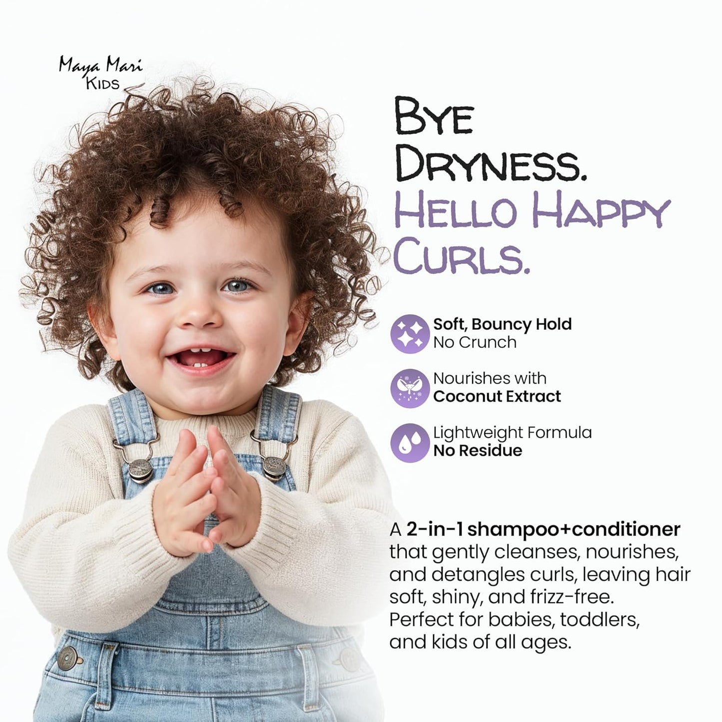 2 in 1 Natural Kids Shampoo and Conditioner, Tear Free | For Toddlers with Curly Hair | For All Kids Hair Types | Coconut & Lime Twist, Made in the USA, 12 Fl Oz