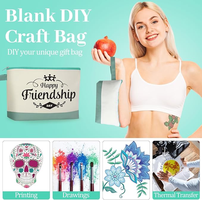 Silkfly 15 Pcs Cotton Canvas Makeup Bags Cosmetic Zipper Bags 10.2 x 5.5 x 2''