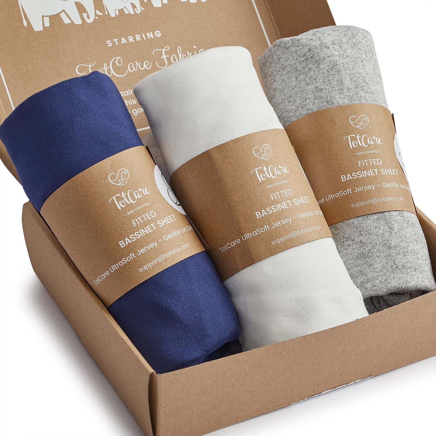 Bassinet Fitted Sheets for Chicco LullaGo Anywhere, Baby Bjorn Cradle and 14 x 29 Mattress Pad - Buttery Soft, Silky Comfort, Premium Stretchy Jersey Knit Sheets - Navy + Grey + Cloud, 3 Pack