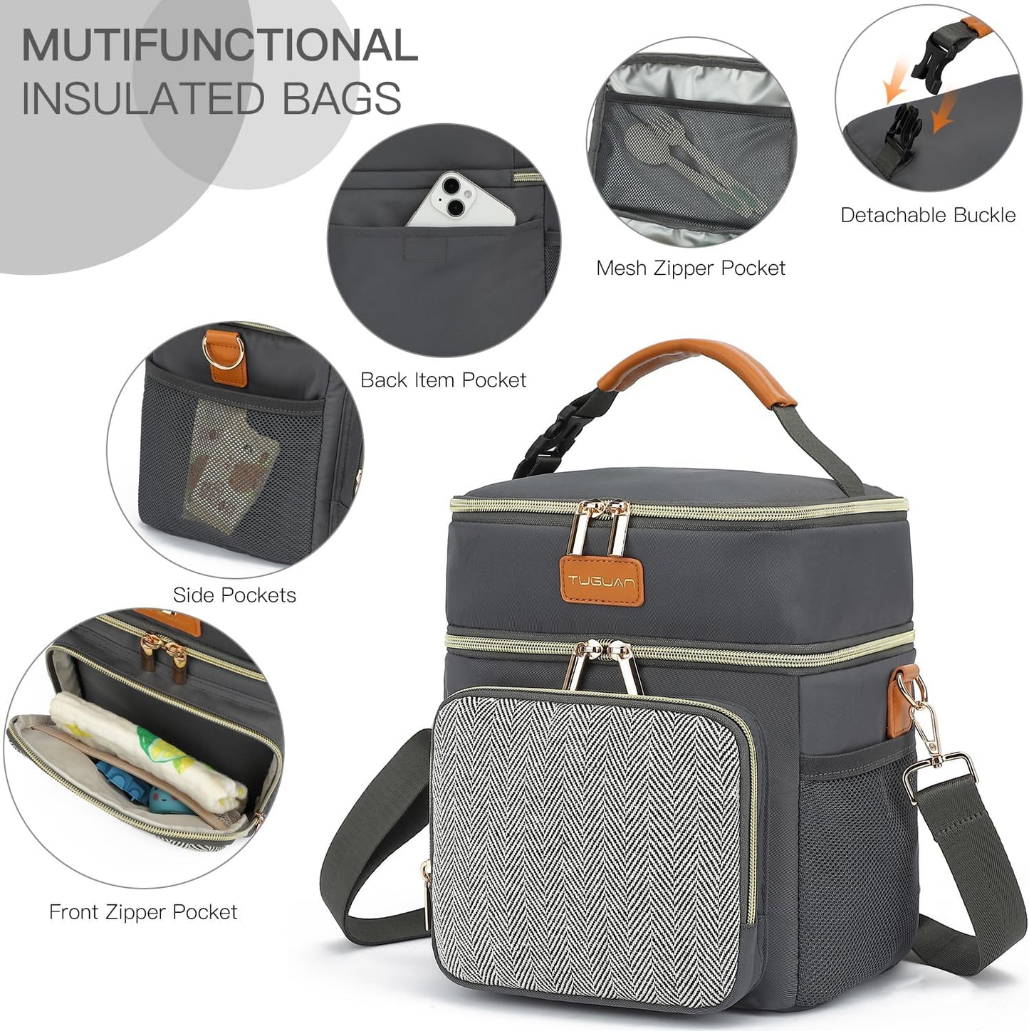 Double Layer Breastmilk Cooler Bag with Ice Pack Insulated Travel Bag for Baby Bottle Breast Milk Storage & Feeding Fits 6 Bottles Up to 9 Ounces Portable Leakproof Bottle Bag for Travel Daycare