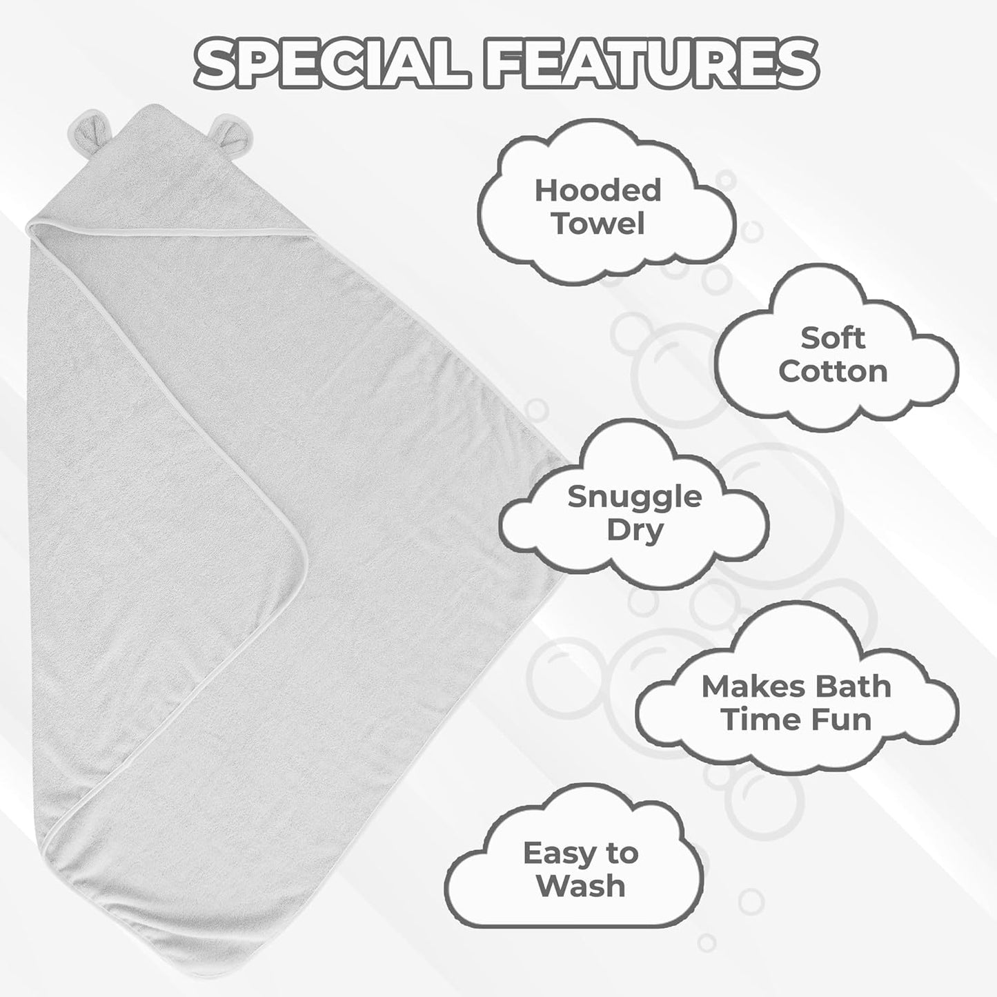 Organic Cotton Toddler Towel Poncho - Ultra-Soft for Boys & Girls 0-5T, Bath Towel with Bear Ears, Absorbent & Premium (White)