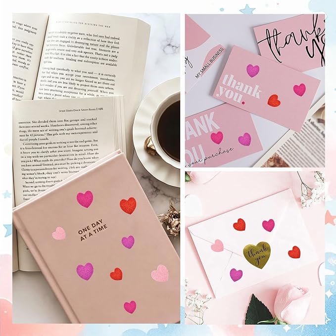 BEISHIDA 392 Pcs Glitter Foam Heart Stickers，Red Pink Purple Heart Shapes