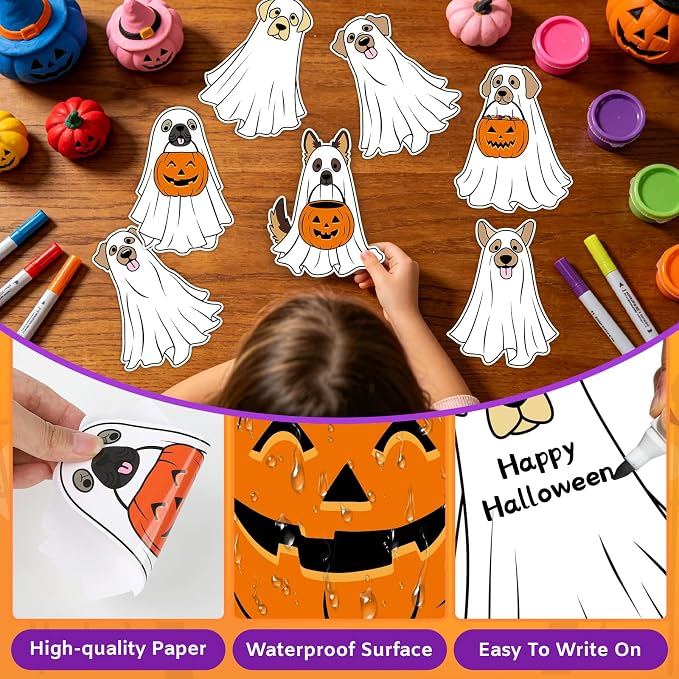 54Pcs Halloween Ghost Cutouts, Classroom Halloween Bulletin Board Paper Cutouts