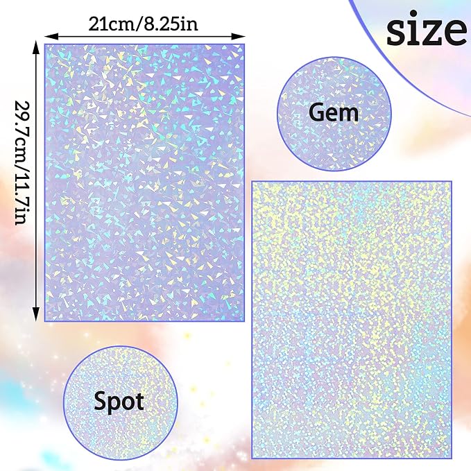 Clabby 36 Sheets Holographic Sticker Paper A4 Vinyl Holographic Laminate Sheets
