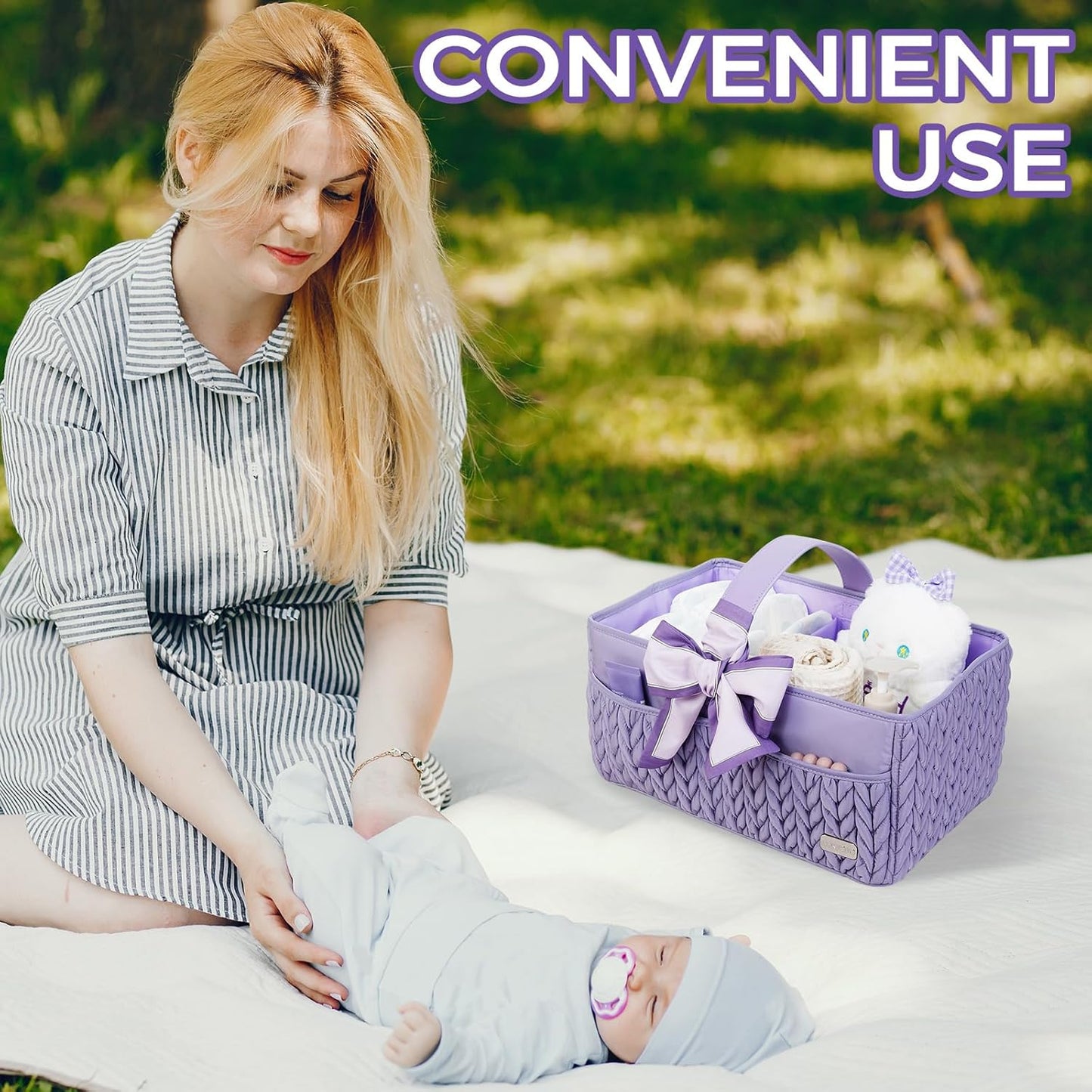 Luxurious Baby Diaper Caddy, Nursery Storage Basket for Newborn Boy and Girl, Travel Baby Basket for Diapers Baby Wipes, Organizer Tote Bag Storage Bin, Baby Shower Gifts (purple)