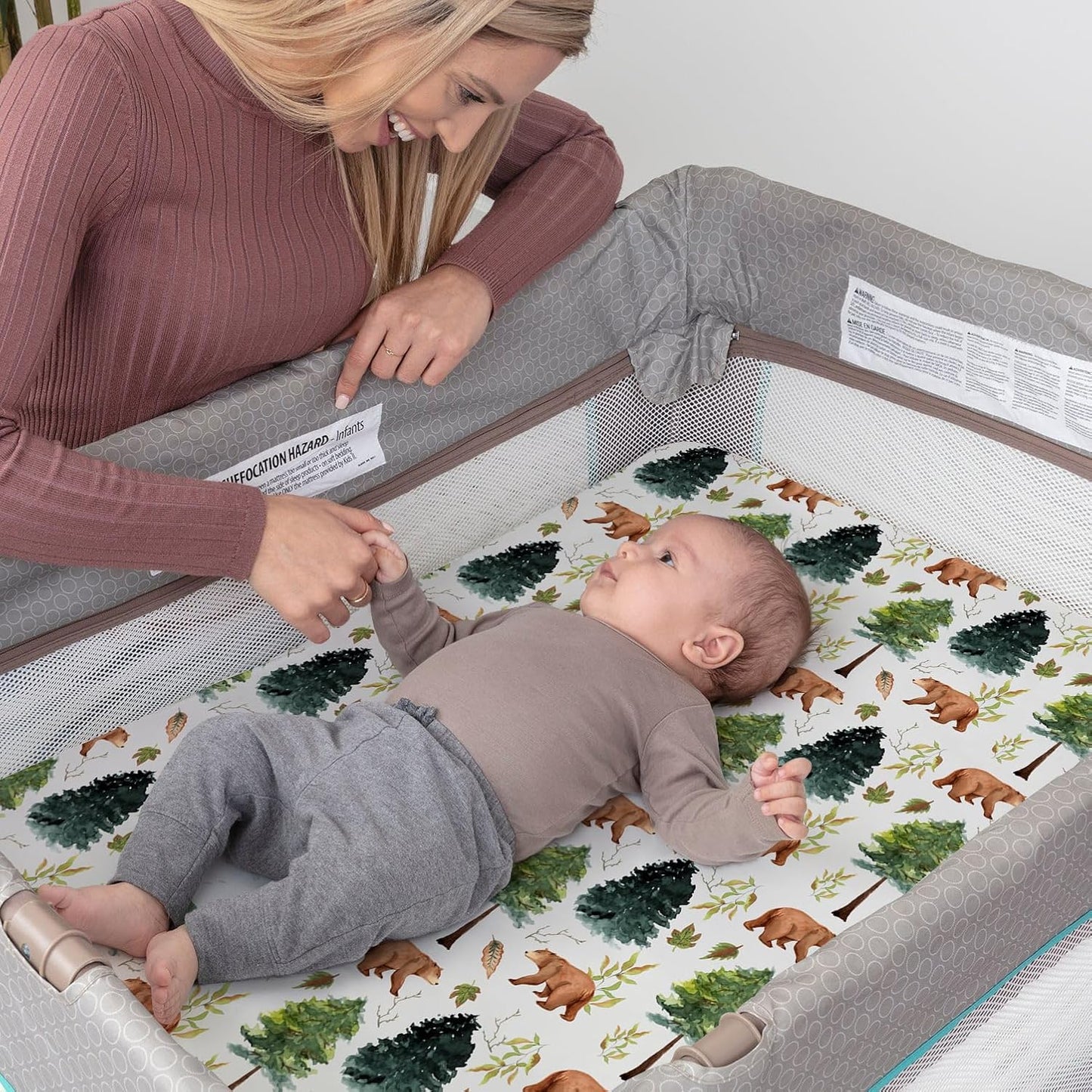 Pack n Play Sheets, BROLEX 2 Pack Mini Crib Sheets,Stretchy Portable Fitted Playard Sheet Set, Convertible Playard Mattress Cover,Ultra Soft Breathable Material,Brown & Polar Bears