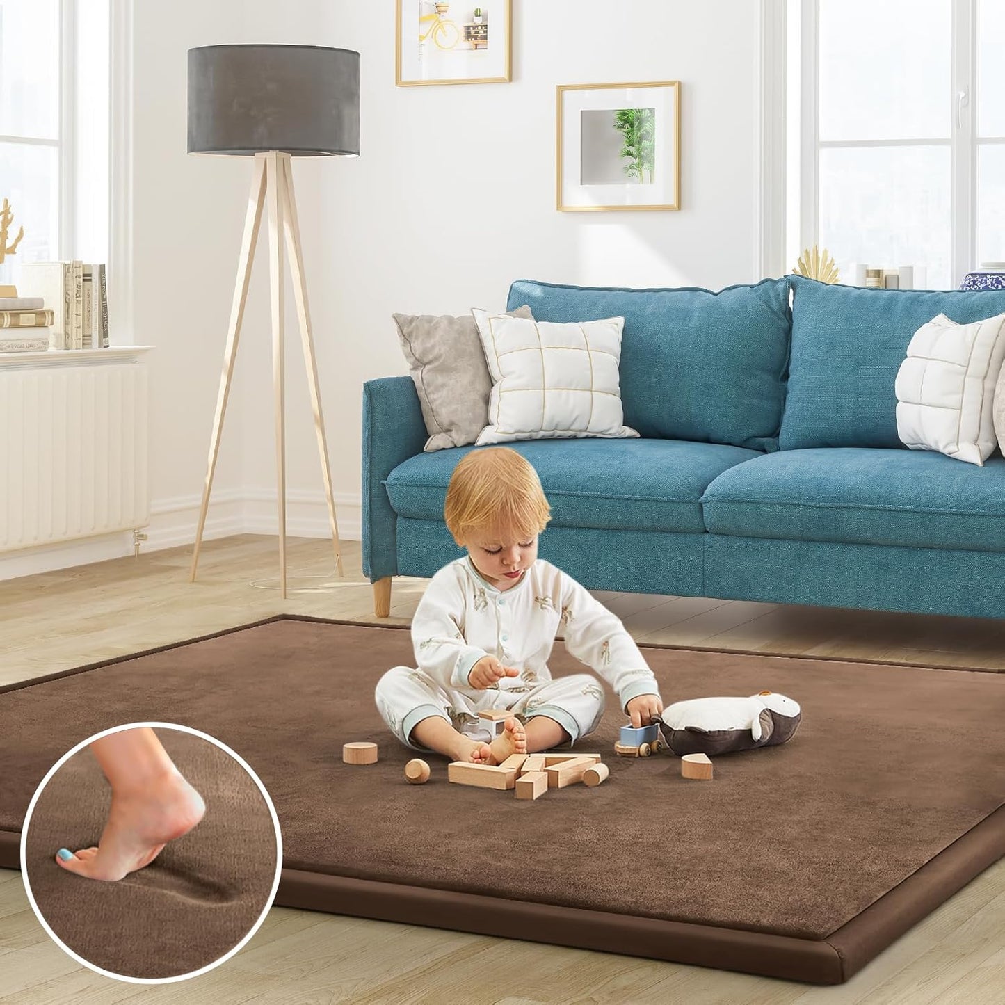 Baby Play Mat for Floor Tummy Time Mat Nursery Muscle Area Rug Playroom Rug Tatami 65"*50" Memory Foam 1.3" Thick Crawling For Babies,Toddlers, Infants, Kids,Floor,Coffee