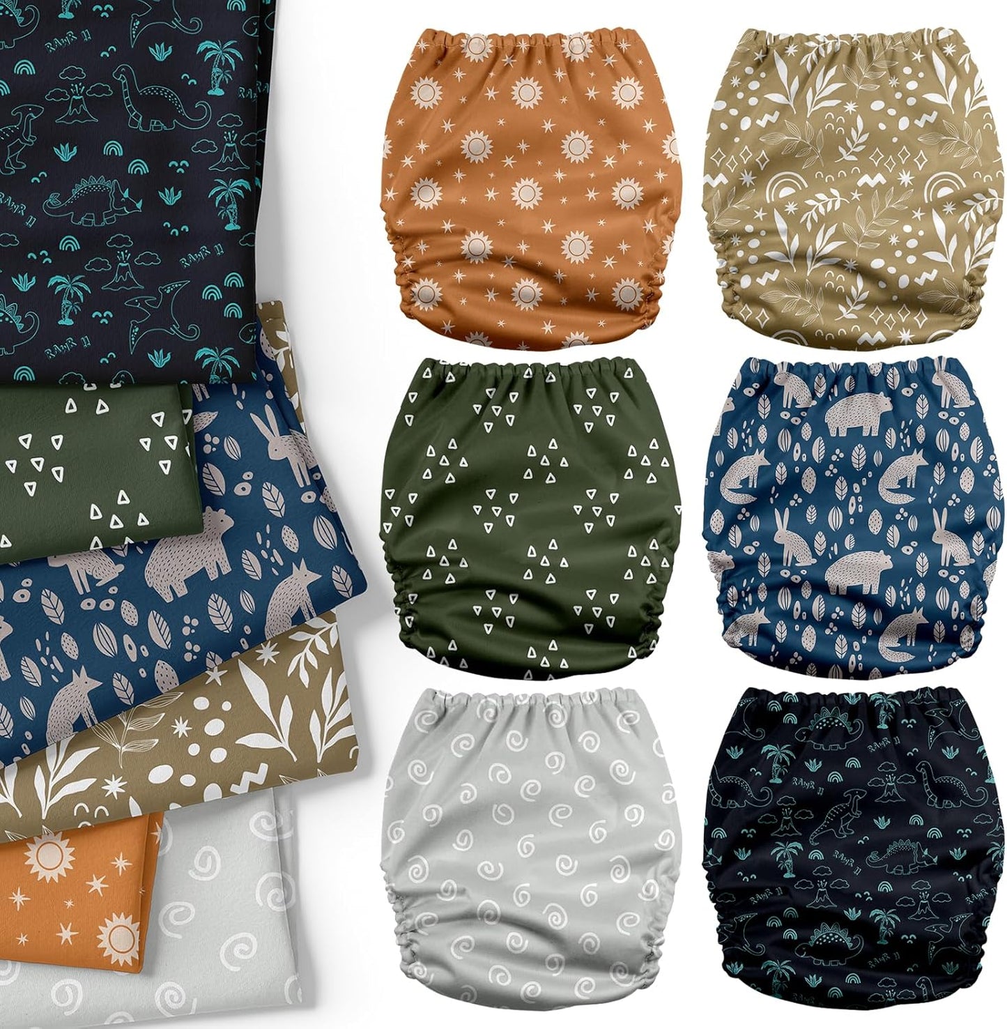 Mama Koala 3.0 Cloth Diapers for Babies with AWJ Lining, 6 Pack with 6 Natural Cloth Diaper Inserts - Reusable and Washable Pocket Diapers (Natural Elements)