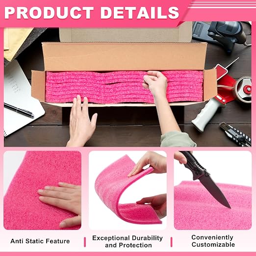 Pangda 8 Pcs 12" x 12" x 0.25" Pink Polyethylene Foam Sheets Antistatic Foam