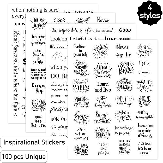 Yoksas 100Pcs Black Inspirational Quotes Stickers