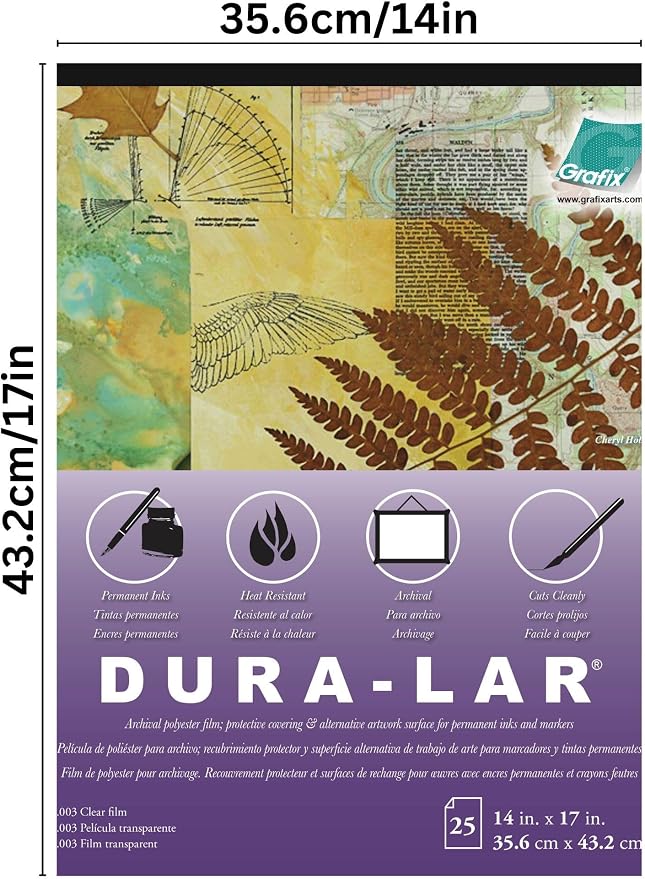 Grafix Dura-Lar 0.003" Film, Ultra Clear, Glossy 14"x17" Sheet, Mylar/Acetate