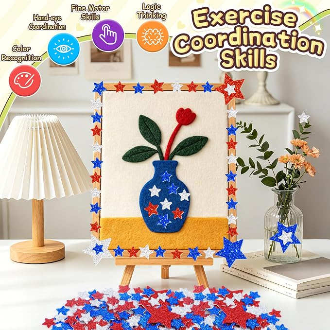 1384Pcs Glitter Foam Stickers, Colorful Self Adhesive Geometric Foam Stickers