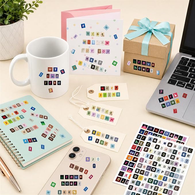 1304 Pcs Letter Stickers for Scrapbook Supplies, Vintage Alphabet Stickers | 12