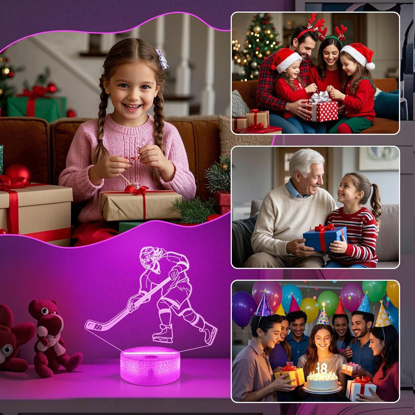 Hockey Gifts for Girls, Ice Hockey Girl Player 3D Illusion Lamp Night Light with 16 Colors Remote,Hockey Stuff Accessories for Best Friends Sister Sports Fan Lover Xmas Bedroom Decor Gifts