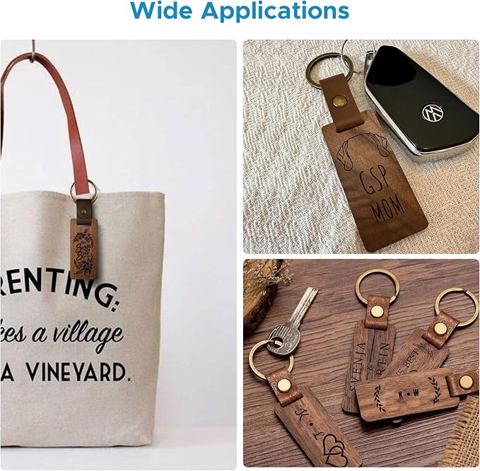 OMTech Wooden Keychain Blanks, Wood Key Chain Bulk, Unfinished Wooden Key Rings