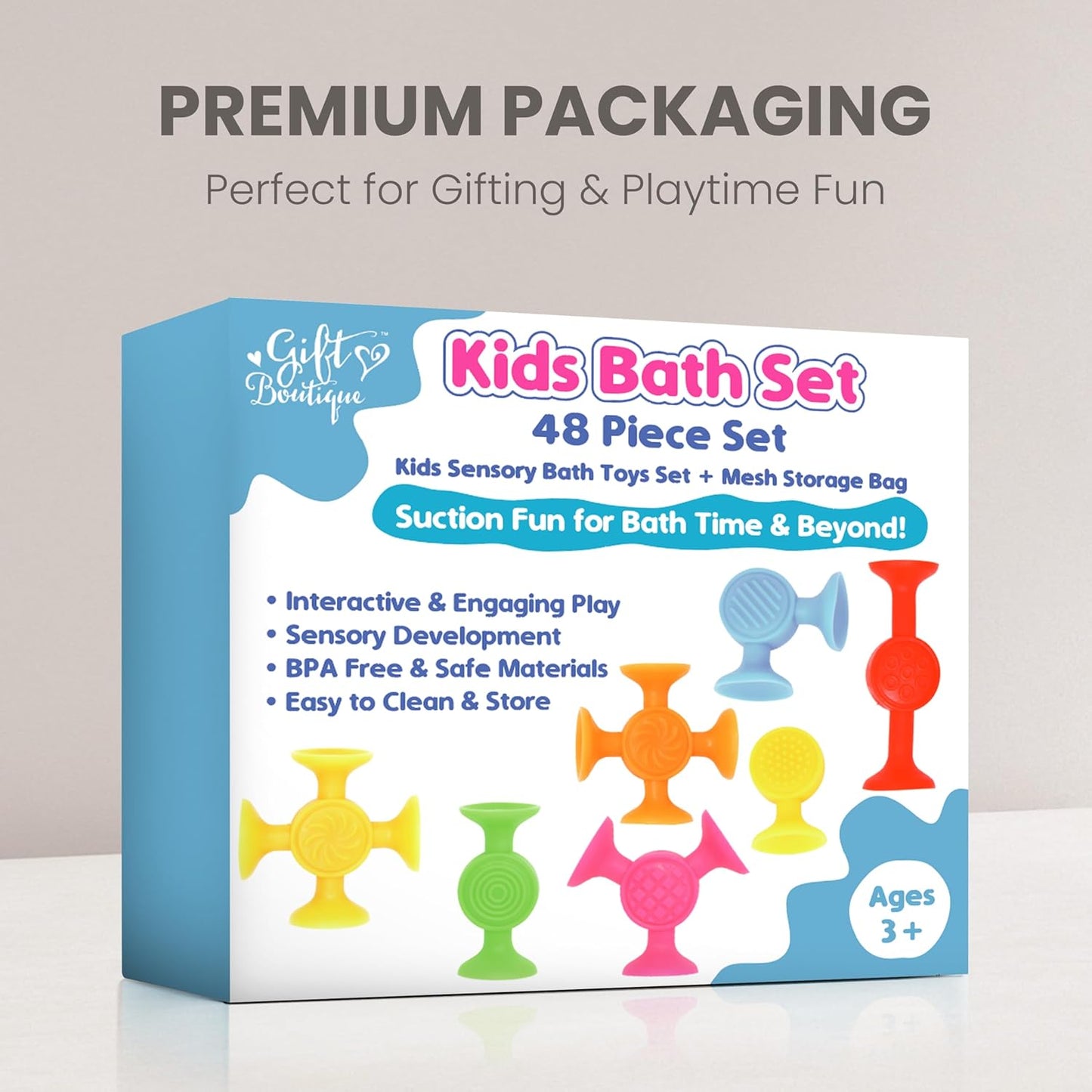 48 Pack Toddler Suction Cup Bath Toys for Kids Ages 1-3, Sensory Bath Toys for High Chair Car Window and Airplane Travel Essentials, Toddler Stocking Stuffers