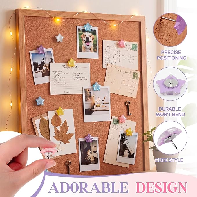 Epakh 30 Pcs Glitter Star Thumb Tacks Decorative Glitter Star Push Pins