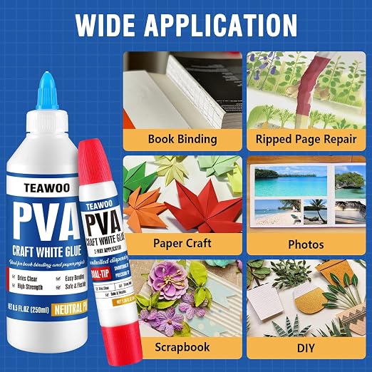 TEAWOO Book Repair Kit, 8.5 Oz + 2×1.35 Oz Acid-Free PVA Adhesive | Binding